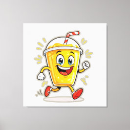 Impressão Em Tela **Running Juice Cup Cartoon – Fun Street Drink Cha