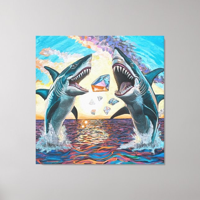Impressão Em Tela Ruptura de tubarão-chomp para gemas brilhantes (Frente)