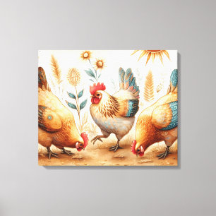 Impressão Em Tela Rustic Barnyard Chickens Boho Country Fazenda