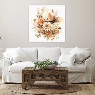 Impressão Em Tela Rustic Cowgirl Hat Wildflower Elegante Arte Ociden