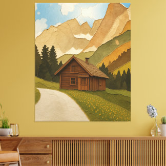 Impressão Em Tela Rustic Mountain Cabin Wall Art Print