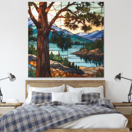 Impressão Em Tela Rustic mountain range landscape stain glass 