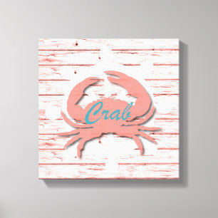 Impressão Em Tela Rustic Nautical Crab On Distressed Wood