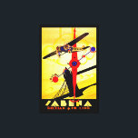 Impressão Em Tela Sabena Art Deco Compass<br><div class="desc">Vintage air poster de viagens para a agora defunta companhia aérea belga Sabena,  mostrando um avião a hélice que voa sobre a Torre Bridge de Londres com uma bússola e design de mapa de rotas,  todos executados em estilo brilhante de arte deco.</div>