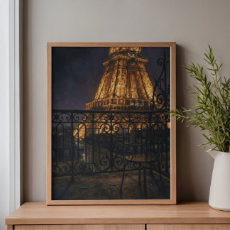 Impressão Em Tela Sacada da Torre Eiffel em Paris à Meia-Noite