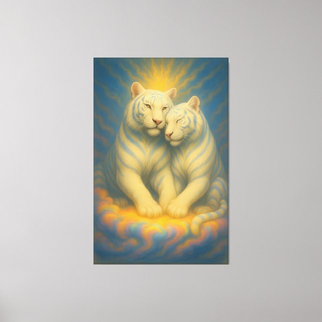 Impressão Em Tela Sacred Twin White Tigers – Eternal Bond of Light (Frente)