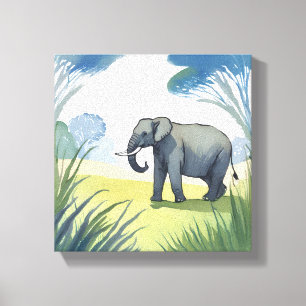 Impressão Em Tela Safári de Elefantes   Aquarela da Bela Natureza