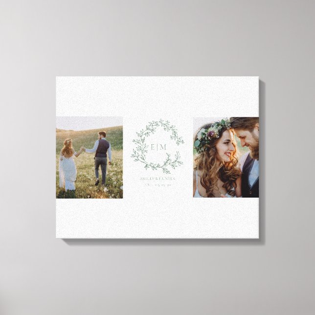 Impressão Em Tela Sage Green Monogramas Crest Wedding Keepsaame Foto (Frente)