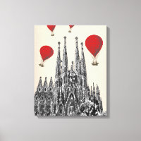 Sagrada Família e Balões de Ar Quente Vermelho