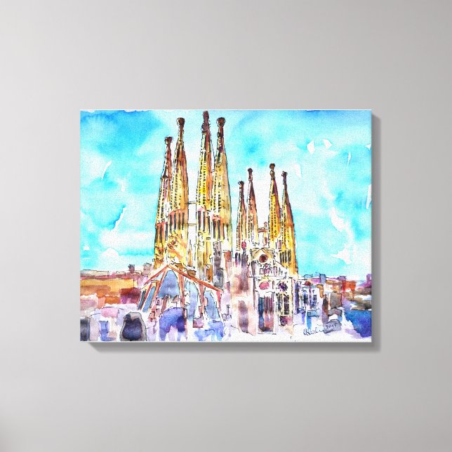 Impressão Em Tela Sagrada Familia Pintor de aquarela Barcelona (Frente)
