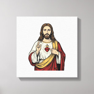 Impressão Em Tela Sagrado Coração Jesus Arte Vetorial de Gravura Vin
