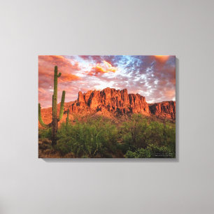 Impressão Em Tela Saguaro Cactus Superstition Mountain Sunset 24x18