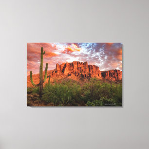 Impressão Em Tela Saguaro Cactus Superstition Mountain Sunset 36x24