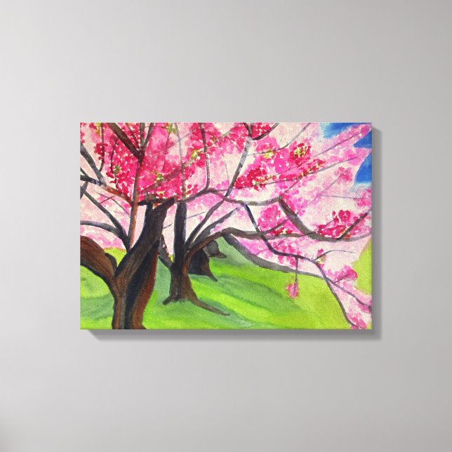 Impressão Em Tela Sakura Japonês Cherry Blossom watercolor art (Frente)