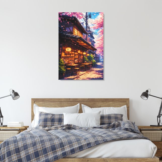 Impressão Em Tela Sakura no Machikado - Rua das Cerejeiras (Insitu(Quarto))
