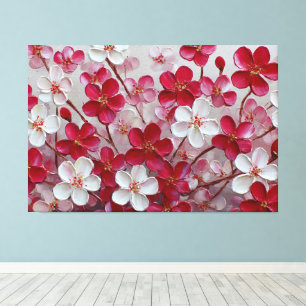 Impressão Em Tela Sakura Vermelha e Rosa – Arte de Parede em Impasto