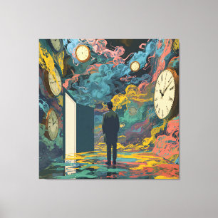 Impressão Em Tela Sala de Figura Surreal Relógios Giratórios Arte de