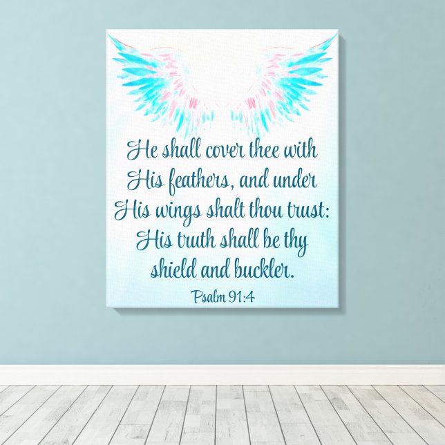 Impressão Em Tela Salmo 91:4 (Insitu(piso de madeira))