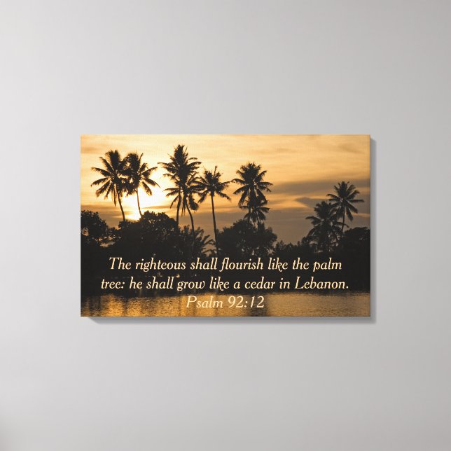 Impressão Em Tela Salmo 92:12 Palmeiras Água Fé de Bíblia Sunset (Frente)