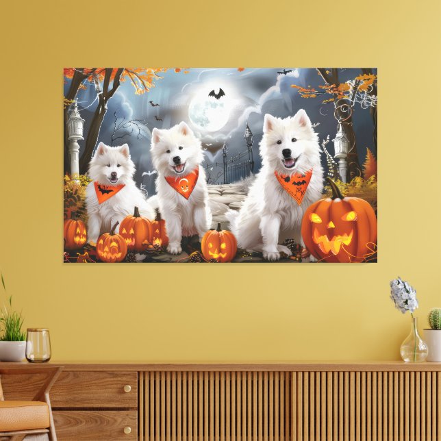 Impressão Em Tela Samoyed Halloween Assustador (Insitu(Sala de estar))