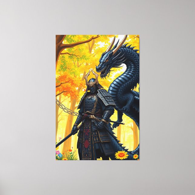 Impressão Em Tela Samurai com Dragon (Frente)