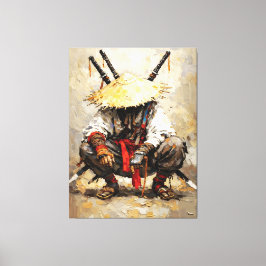 Impressão Em Tela Samurai Descansando Espátula Laranja Impasto