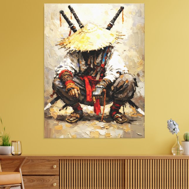 Impressão Em Tela Samurai Descansando Espátula Laranja Impasto (Insitu(Sala de estar))
