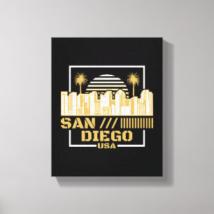 Impressão Em Tela San Diego EUA Linha do Céu Retro Design de Viagem