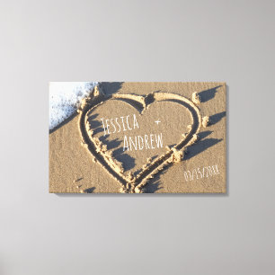 Impressão Em Tela Sandy Beach Personalised Names Heart in Sand