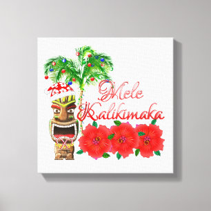 Impressão Em Tela Santa Claus Tiki Mele Kalikimaka