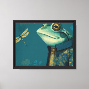 Impressão Em Tela Sapo Chique & Libélula - Animal Vintage Surrealist