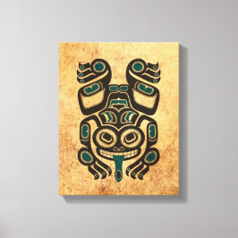 Impressão Em Tela Sapo com espírito azul e preto Haida