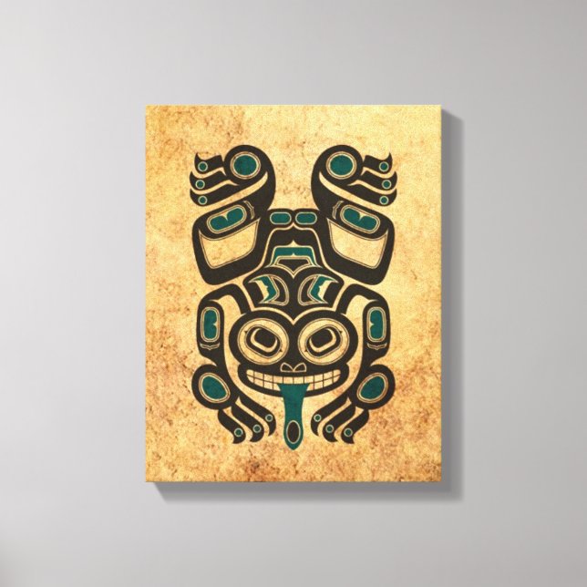 Impressão Em Tela Sapo com espírito azul e preto Haida (Frente)