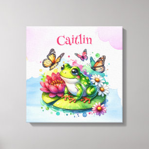Impressão Em Tela Sapo Personalizado, Flores e Borboletas