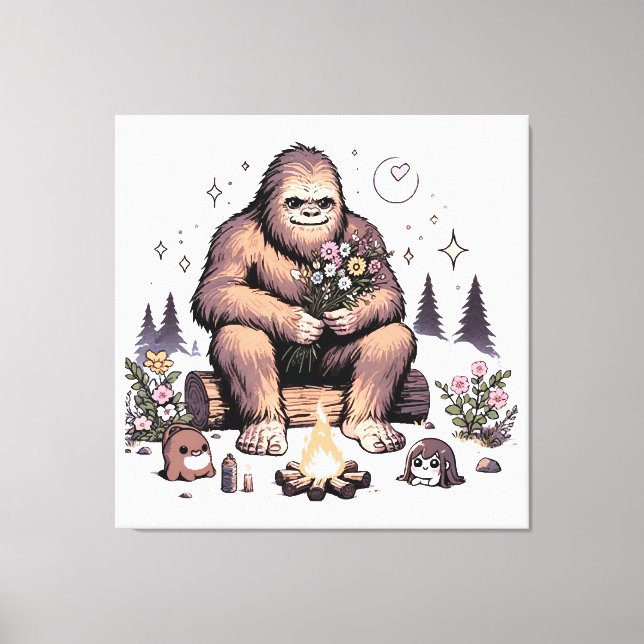Impressão Em Tela Sasquatch Segurando Flores (Frente)