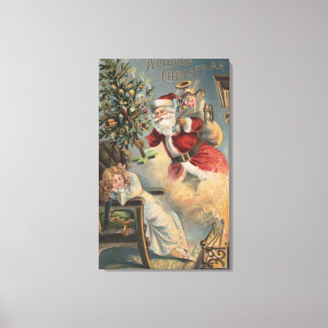 Impressão Em Tela Saudação de NatalPapai Noel com Árvore e presentes (Frente)
