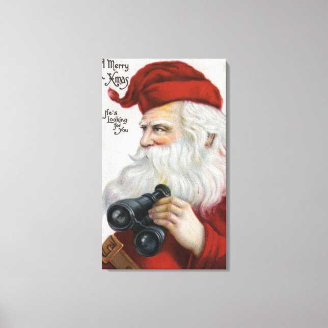 Impressão Em Tela Saudação de NatalPapai Noel com Binoculares (Frente)