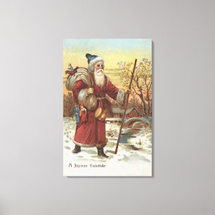 Impressão Em Tela Saudação de NatalPapai Noel com o Stick Andando