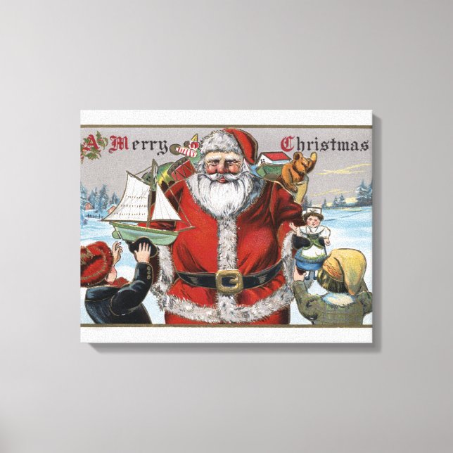 Impressão Em Tela Saudações de NatalDando presentes a Papai Noel (Frente)