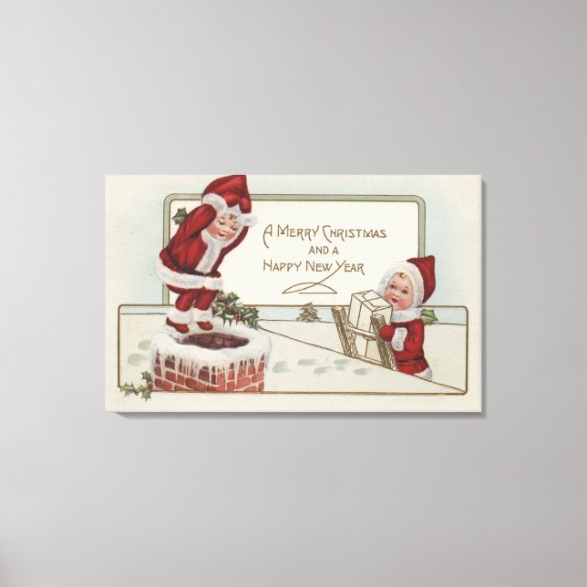 Impressão Em Tela Saudações NatalCrianças PequenasChaminé (Frente)