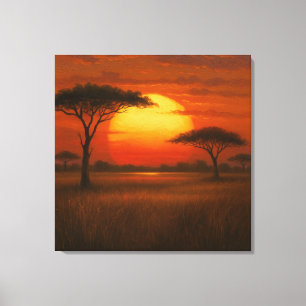 Impressão Em Tela Savana Africana - Estilo de Ilustração Cênica