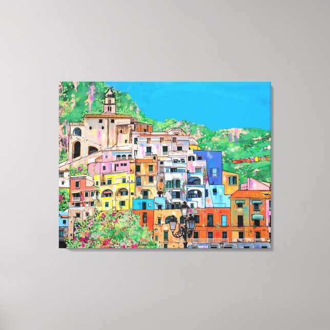 Impressão Em Tela Scense Amalfi Costa Itália Mediterrâneo Cliffside (Frente)