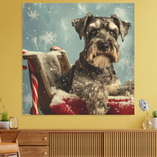 Impressão Em Tela Schnauzer Cachorro Natal Festivo