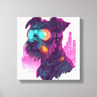 Impressão Em Tela Schnauzer Cyberpunk � Cão Neon Futurista