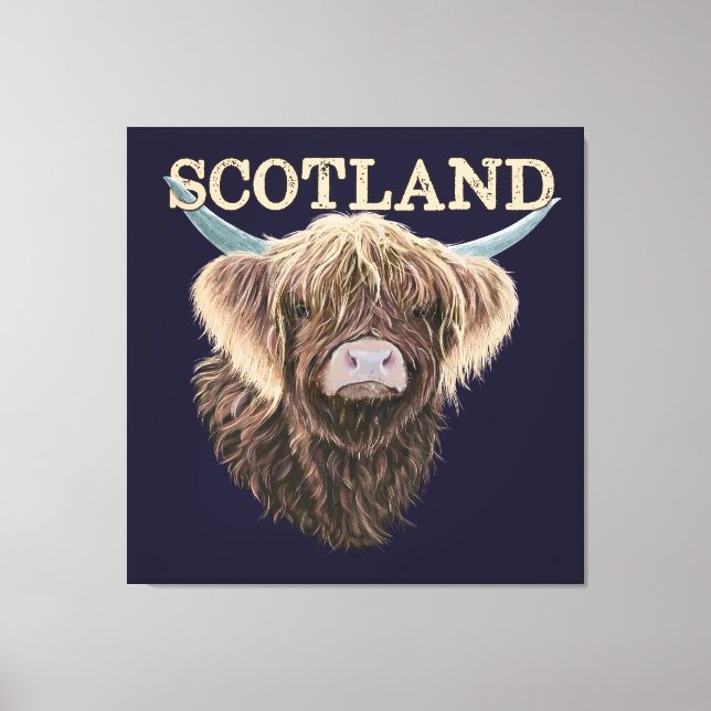 Impressão Em Tela Scottish Highland Cow With Scotland Slogan (Frente)