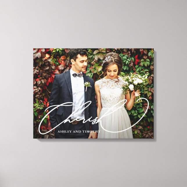Impressão Em Tela Script Cherish com a Foto Nomes (Frente)