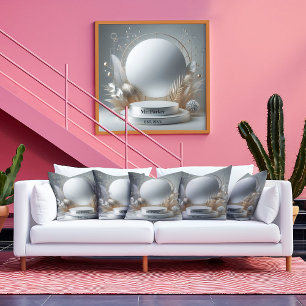 Impressão Em Tela Script Moderno de Podium Floral de Cinza Silver El