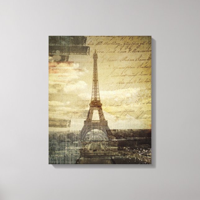 Impressão Em Tela Scripts franceses Modern Vintage Paris Eiffel torr (Frente)