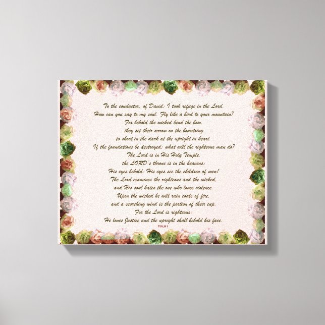 Impressão Em Tela Scripture, Psalm 11, Green Gray Roses (Frente)