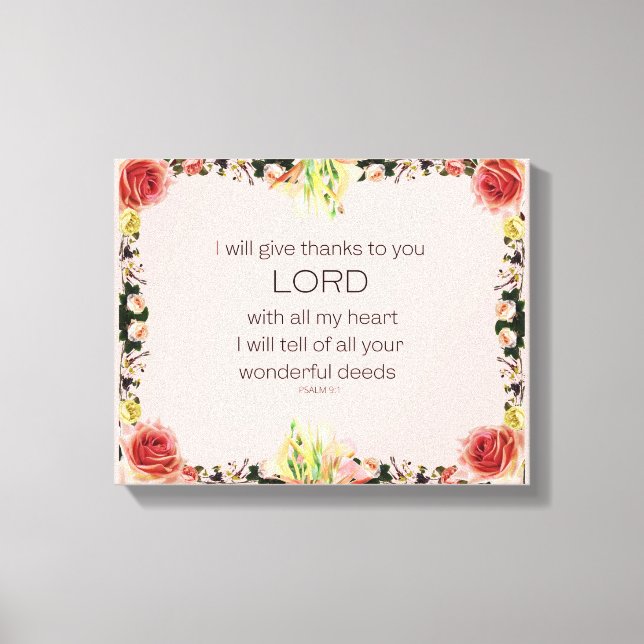 Impressão Em Tela Scripture Psalm 9, Floral (Frente)